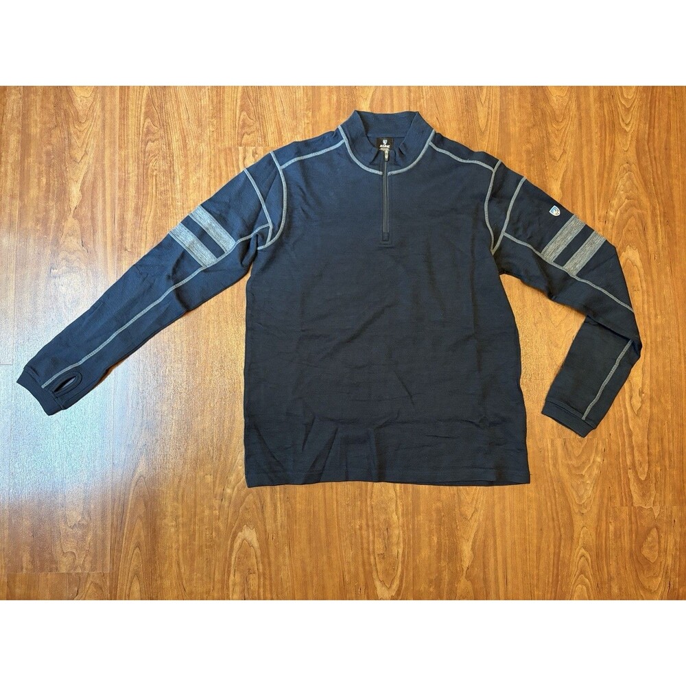 Kuhl Team Merino Wool 1/4 Zip Pullover Sweater Blue & Gray Men's Large